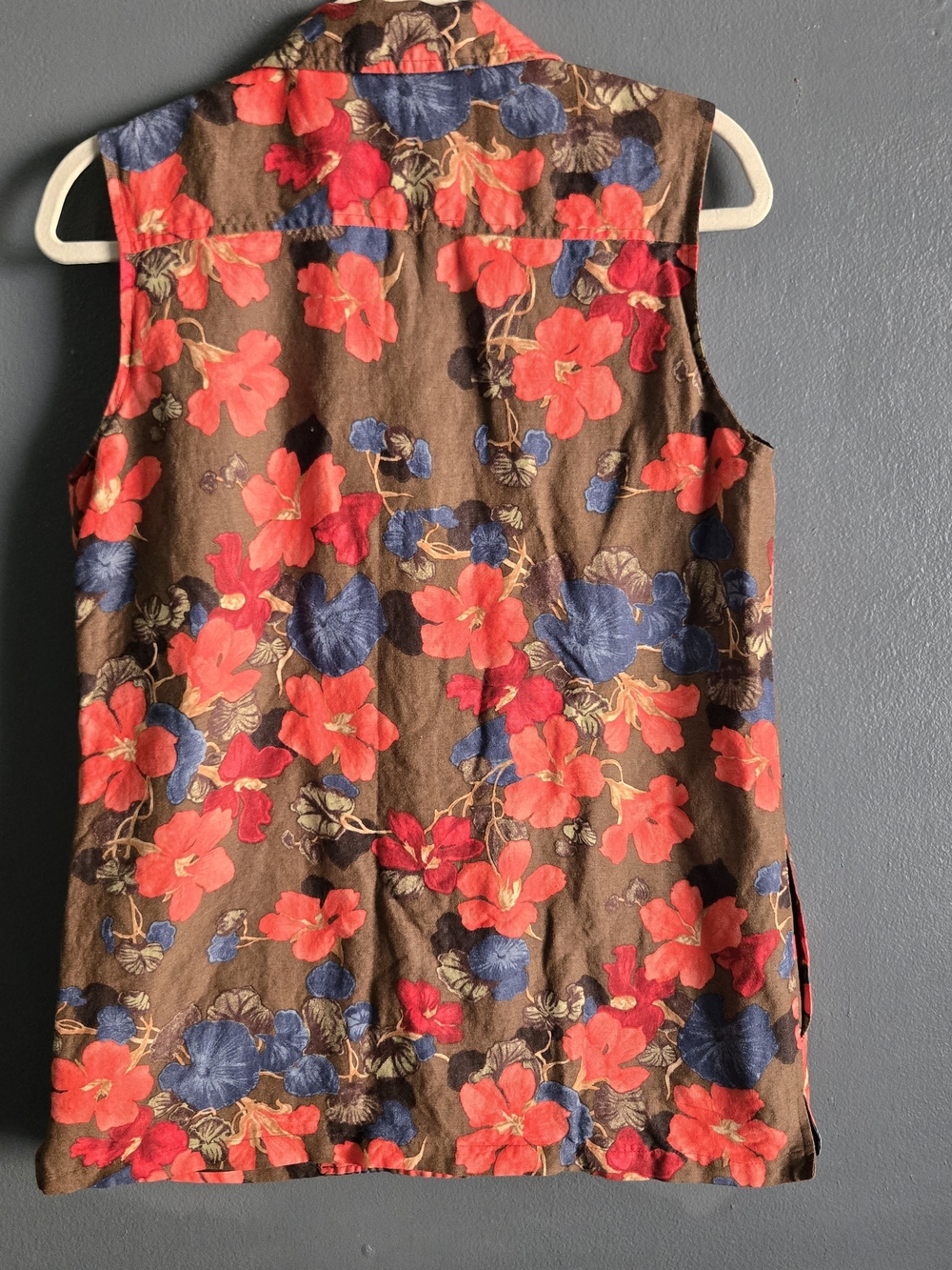 Harve Benard Brown Floral Sleeveless Vintage Button Up Pocket Waistcoat Vest 10 - Picture 7 of 7